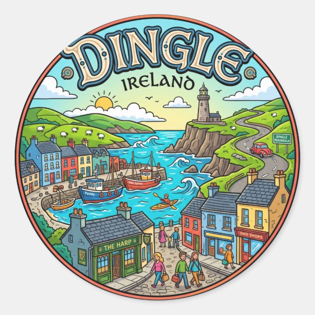 Pegatina Redonda Dingle Irlanda (Anverso)