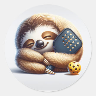 Pegatina Redonda Dink Then Nap – Cozy Sloth Pickleball Sticker