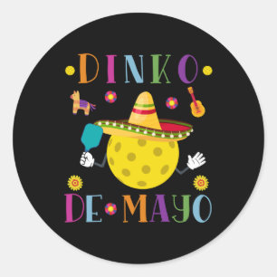 Pegatina Redonda Dinko De Mayo Funny Cinco De Mayo Funny Pickleball
