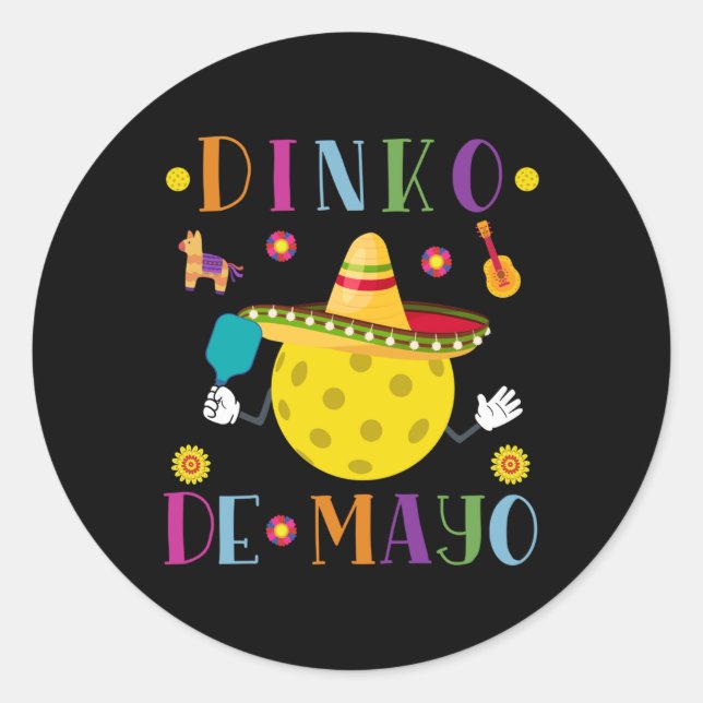 Pegatina Redonda Dinko De Mayo Funny Cinco De Mayo Funny Pickleball (Anverso)
