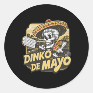 Pegatina Redonda Dinko De Mayo Funny Picklebyll Cinco De Mayo Skele