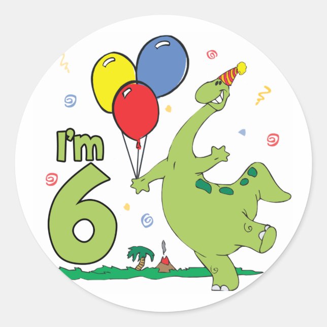 Pegatina Redonda Dino 6º cumpleaños - Personalizado (Anverso)