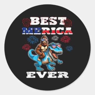 Pegatina Redonda Dino Bigfoot 4 De Julio De 1776 Boys Bandera Ameri