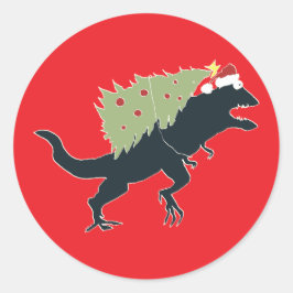 Pegatina Redonda Dino de Navidad Divertida y Festiva