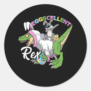 Pegatina Redonda Dino De Pascua Eggcellent Dancing Bunny Dab On Tre