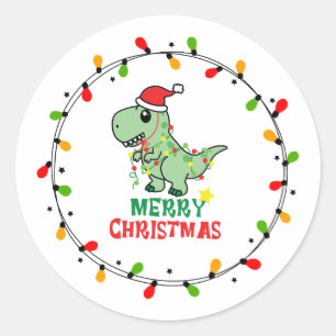 Pegatina Redonda Dino de Santa Bonito Feliz Navidad