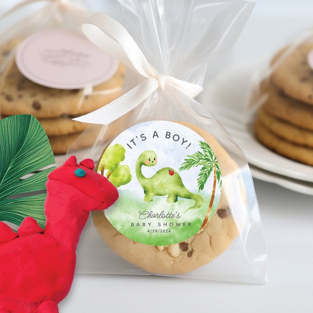 Pegatina Redonda Dino Delight Baby Shower es un chico clásico (Subido por el creador)