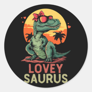 Pegatina Redonda Dino Dinosaur Lovey-saurus T-rex Funny Trex