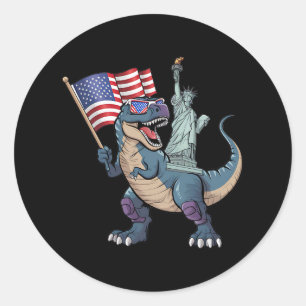 Pegatina Redonda Dino Estatua De La Libertad 4 De Julio Niños Graci