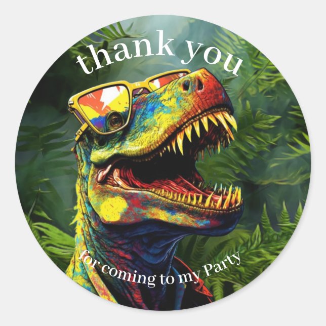 Pegatina Redonda Dino Gracias a los niños de la jungla (Anverso)