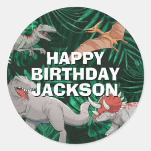 Pegatina Redonda Dino Jurassic Trex Boy