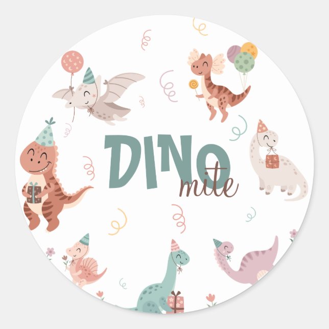Pegatina Redonda Dino-Mite (Anverso)