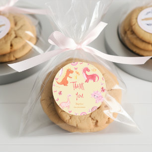 Pegatina Redonda Dino-mite de cumpleaños de dino rosa gracias