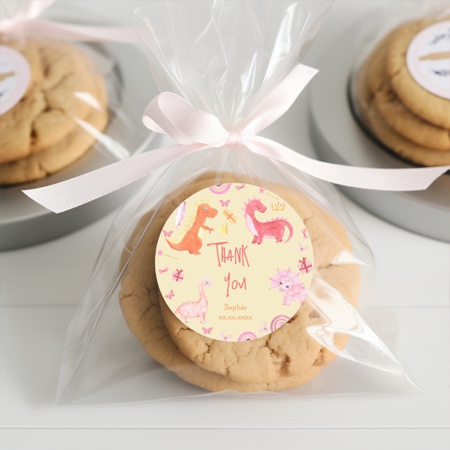 Pegatina Redonda Dino-mite de cumpleaños de dino rosa gracias (Subido por el creador)