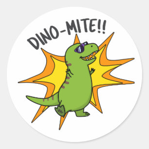 Pegatina Redonda Dino-mite Funny TRex Dinosaur Pun