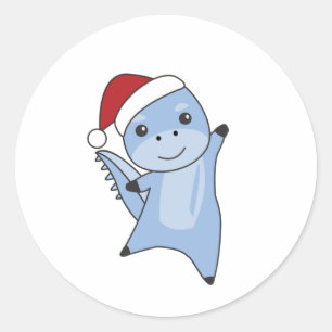 Pegatina Redonda Dino Navidades Dinos Animales De Invierno