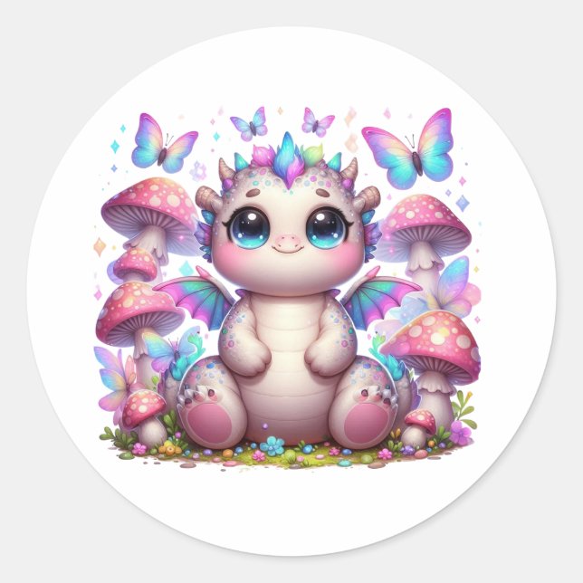 Pegatina Redonda dino pastel chubino (Anverso)