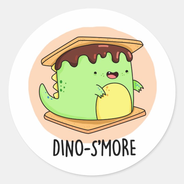 Pegatina Redonda Dino-smore Funny Dinosaur Smore Pun (Anverso)