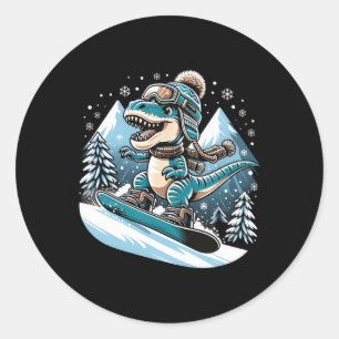Pegatina Redonda Dino Snowboard Fun Guay Snowboard Para Hombres Muj