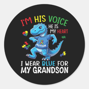 Pegatina Redonda Dino soy su voz él es mi corazón uso azul por M