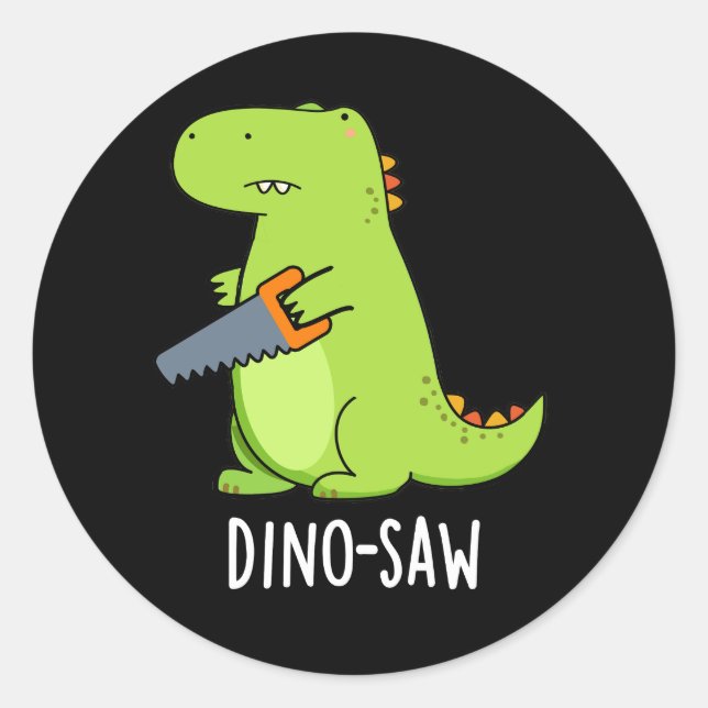 Pegatina Redonda Dino-vio Funny Dinosaur Tool Pun Dark BG (Anverso)