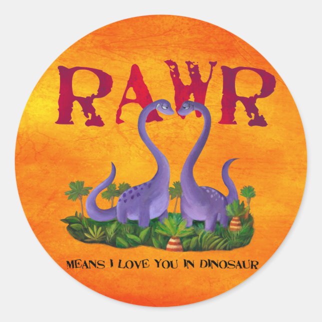 Pegatina Redonda Dinos cortos y románticos - Rawr (Anverso)