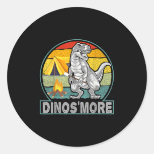 Pegatina Redonda Dinos divertidos más camping campamento de dinosau