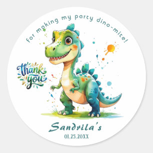 Pegatina Redonda Dinosaur a la acuarela Gracias