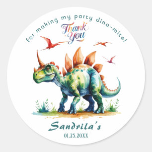 Pegatina Redonda Dinosaur a la acuarela, gracias