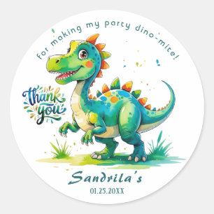 Pegatina Redonda Dinosaur a la acuarela Gracias