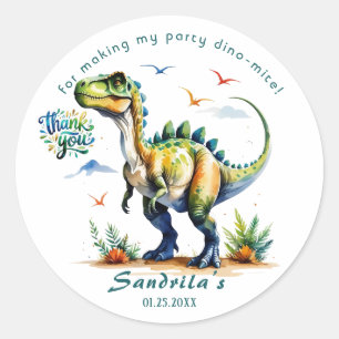 Pegatina Redonda Dinosaur a la acuarela Gracias