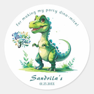 Pegatina Redonda Dinosaur a la acuarela Gracias
