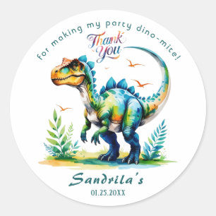 Pegatina Redonda Dinosaur a la acuarela, gracias