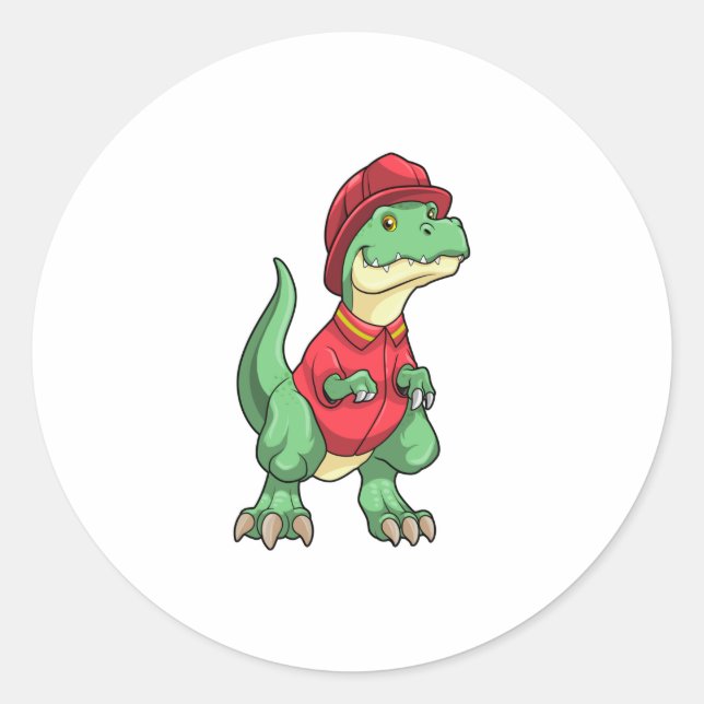 Pegatina Redonda Dinosaur as Firefighter with Fire helmet (Anverso)