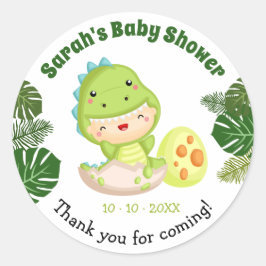 Pegatina Redonda Dinosaur Baby Shower Favor Pegatinas