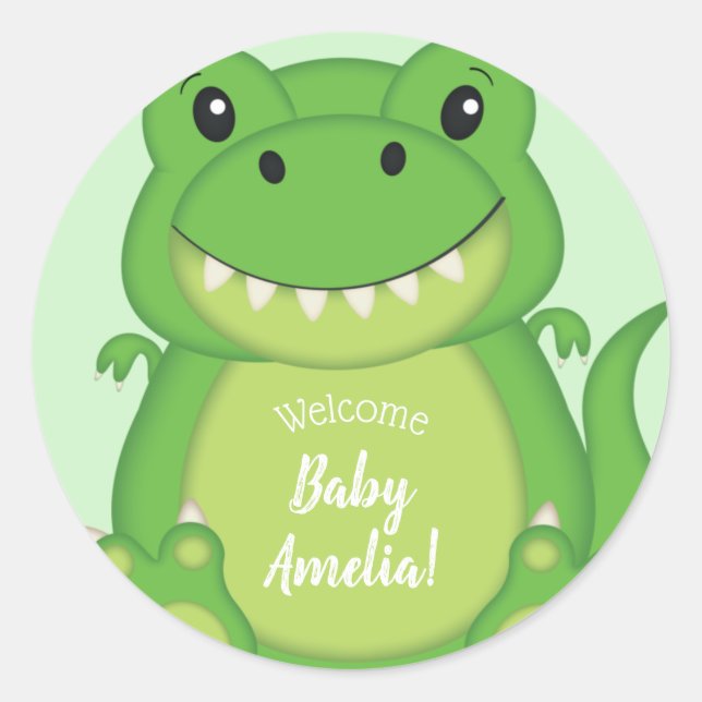Pegatina Redonda Dinosaur Baby Shower T-Rex (Anverso)