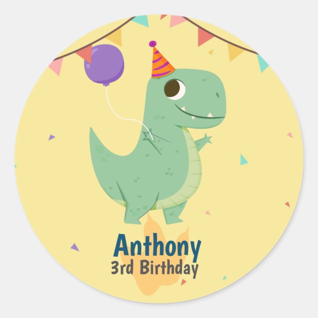 Pegatina Redonda  Dinosaur birthday sticker (Anverso)