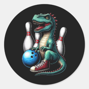 Pegatina Redonda Dinosaur Bowling Ll Gráfica Gráfica Graciosa Dino