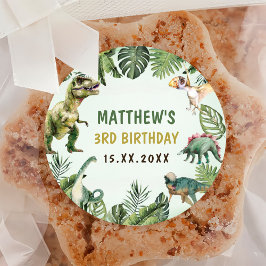 Pegatina Redonda Dinosaur Boy 3 Fiesta de cumpleaños