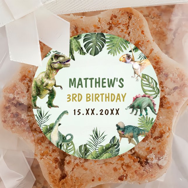 Pegatina Redonda Dinosaur Boy 3 Fiesta de cumpleaños (Subido por el creador)