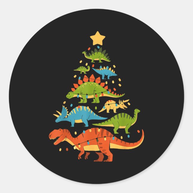 Pegatina Redonda Dinosaur Christmas Tree Dino Trex Dinosaur Lover C (Anverso)