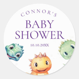 Pegatina Redonda Dinosaur Cute Watercolor Baby Shower