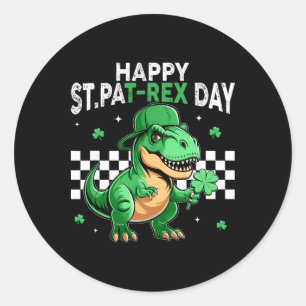 Pegatina Redonda Dinosaur Día de San Patricio Feliz Día de T Rex de