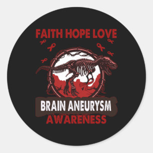 Pegatina Redonda Dinosaur Faith Hope Love BRAIN ANEURYSM Conciencia