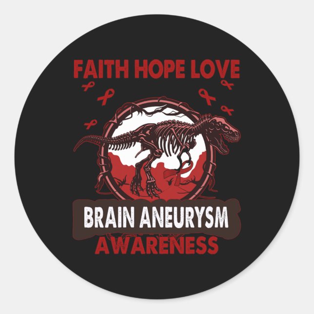 Pegatina Redonda Dinosaur Faith Hope Love BRAIN ANEURYSM Conciencia (Anverso)