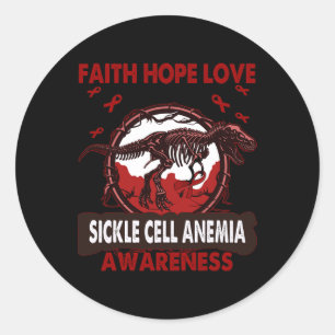Pegatina Redonda Dinosaur Faith Hope Love SICKLE CELL ANEMIA Awaren