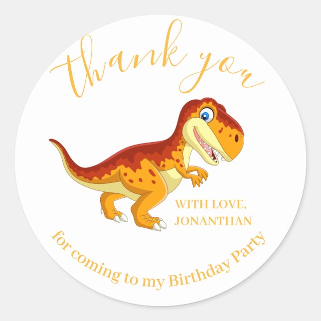 Pegatina Redonda Dinosaur Gold Happy Birday Gracias (Anverso)
