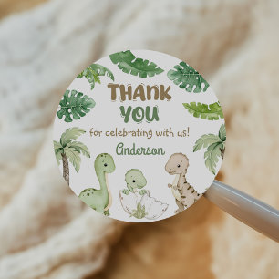 Pegatina Redonda Dinosaur Green 1er cumpleaños