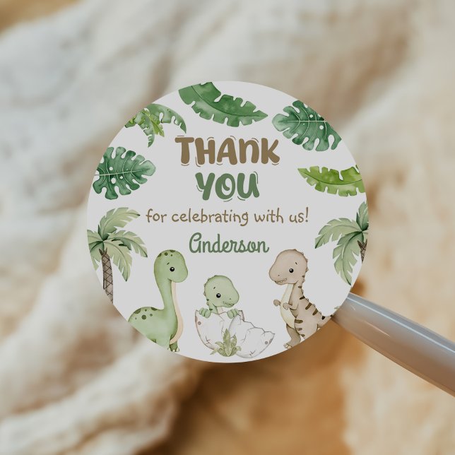 Pegatina Redonda Dinosaur Green 1er cumpleaños (Subido por el creador)