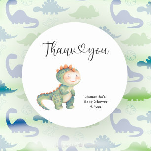 Pegatina Redonda Dinosaur niño Gracias baby shower 